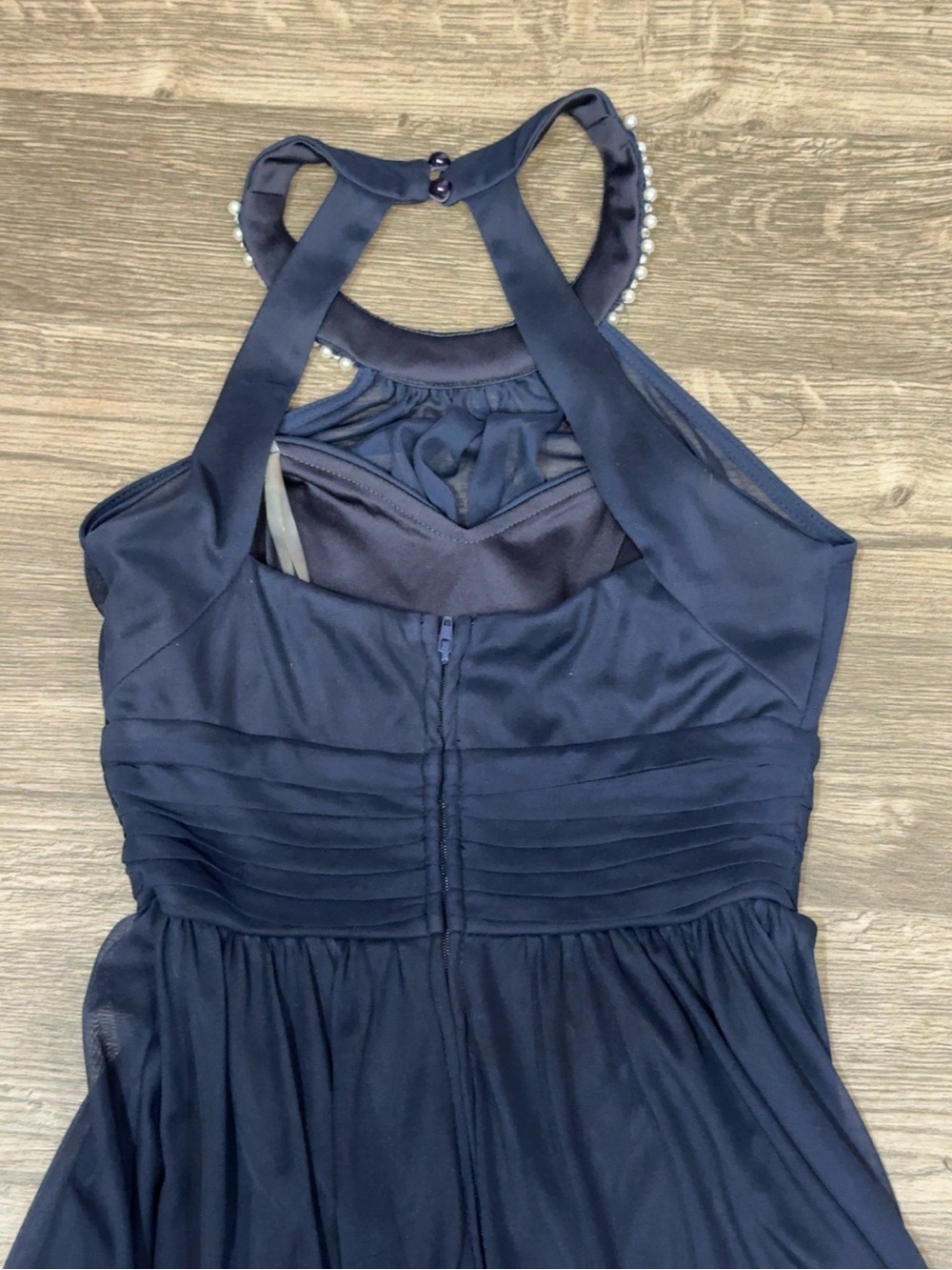 Speechless Navy Blue Halter Pearl Beaded Cocktail Party Dress Size 1 - Picture 9 of 9